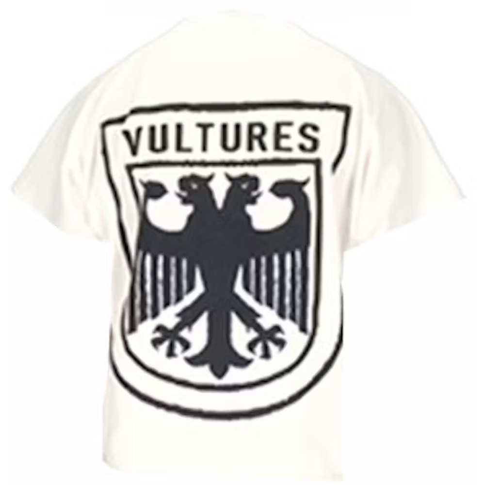 Yeezy White Short Sleeve Tee with Black 'VULTURES' Crest
